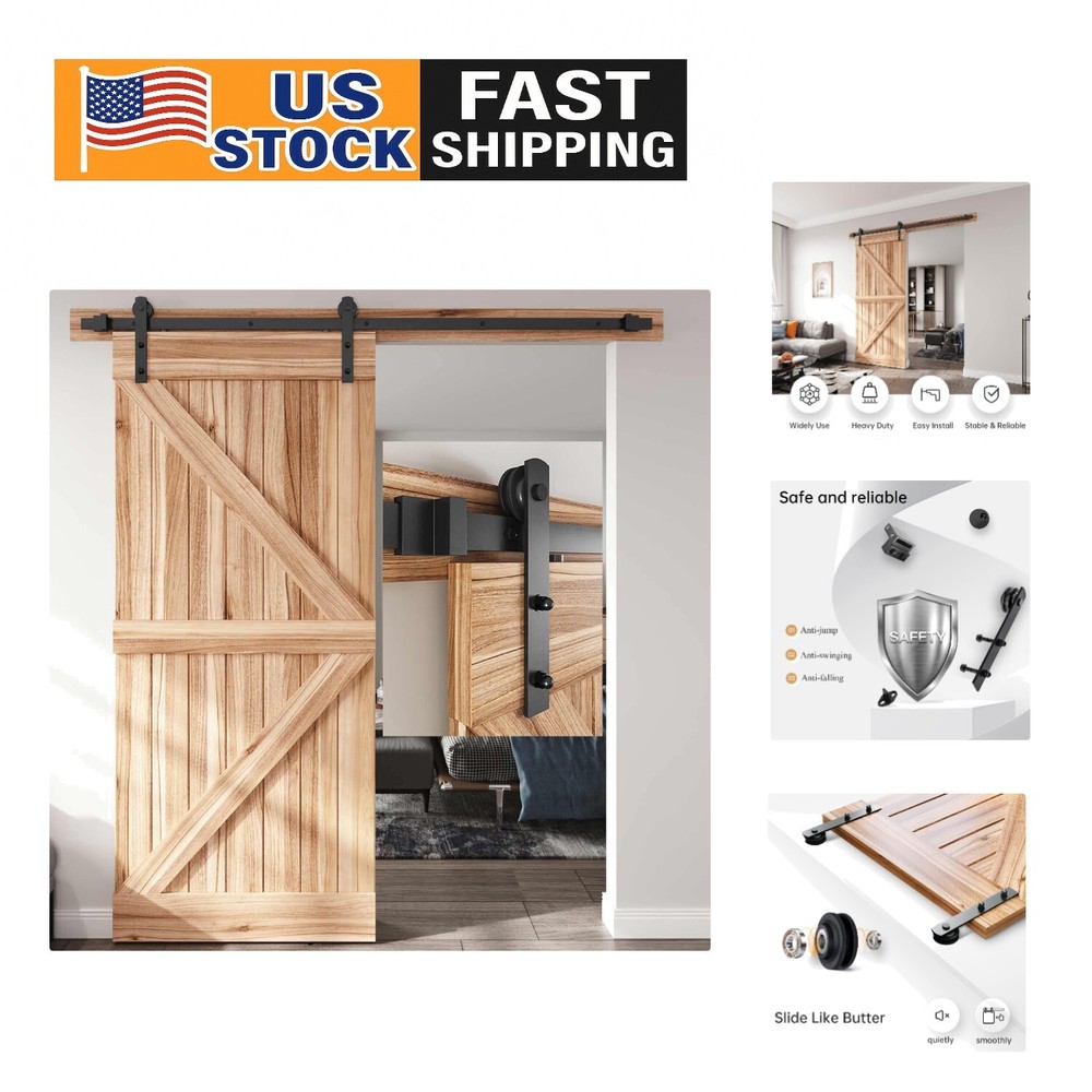 Heavy-Duty 6FT Black Barn Door Hardware Kit - Rustic Charm Meets Functionality