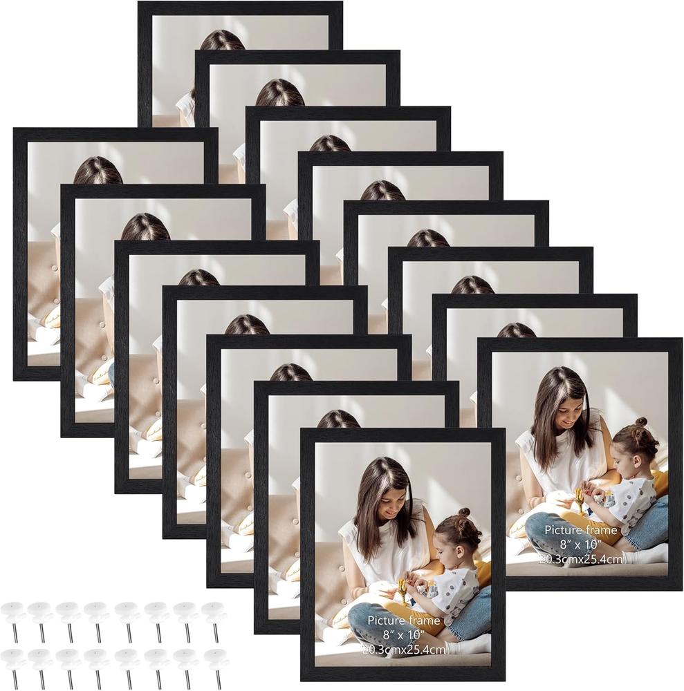 8X10 Picture Frame Set of 15, Black Wood Photo Frame 8 by 10 for Wall or Tableto