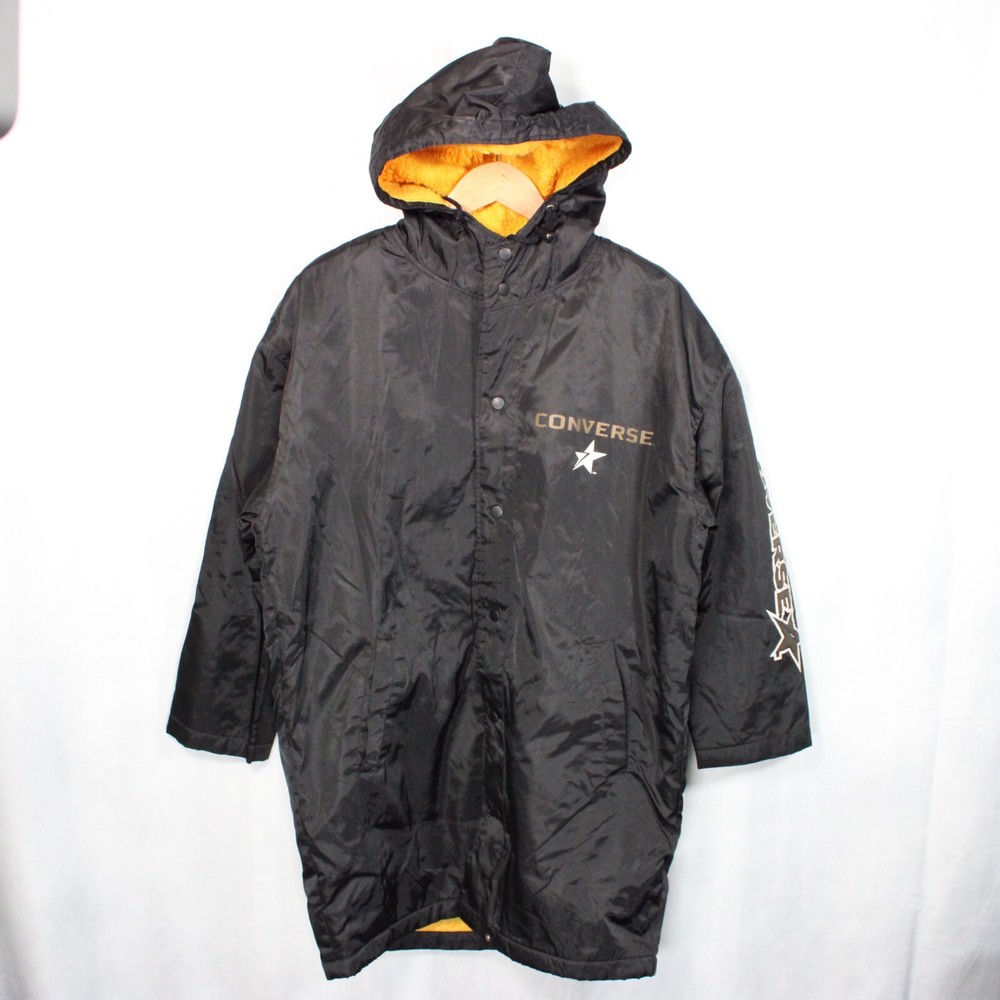 Converse Hooded Jacket Mens Relaxed Large Black Basketball Takara Fleece Lined