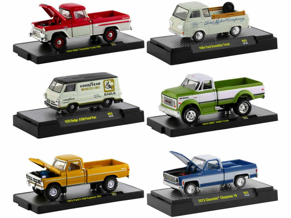 M2 MACHINES AUTO TRUCKS RELEASE 63 CHEVY FORD DODGE CASES OF 6 PCS 1/64 32500-63