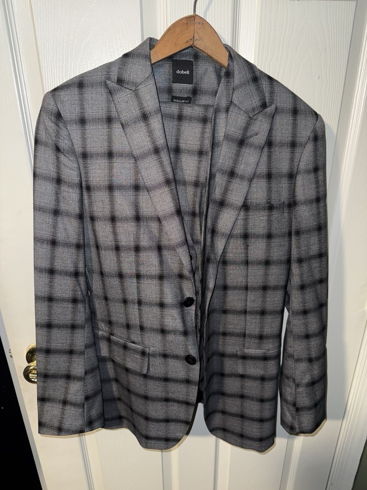 Men’s Gray/Black Windowpane 3 Piece 36R Suit