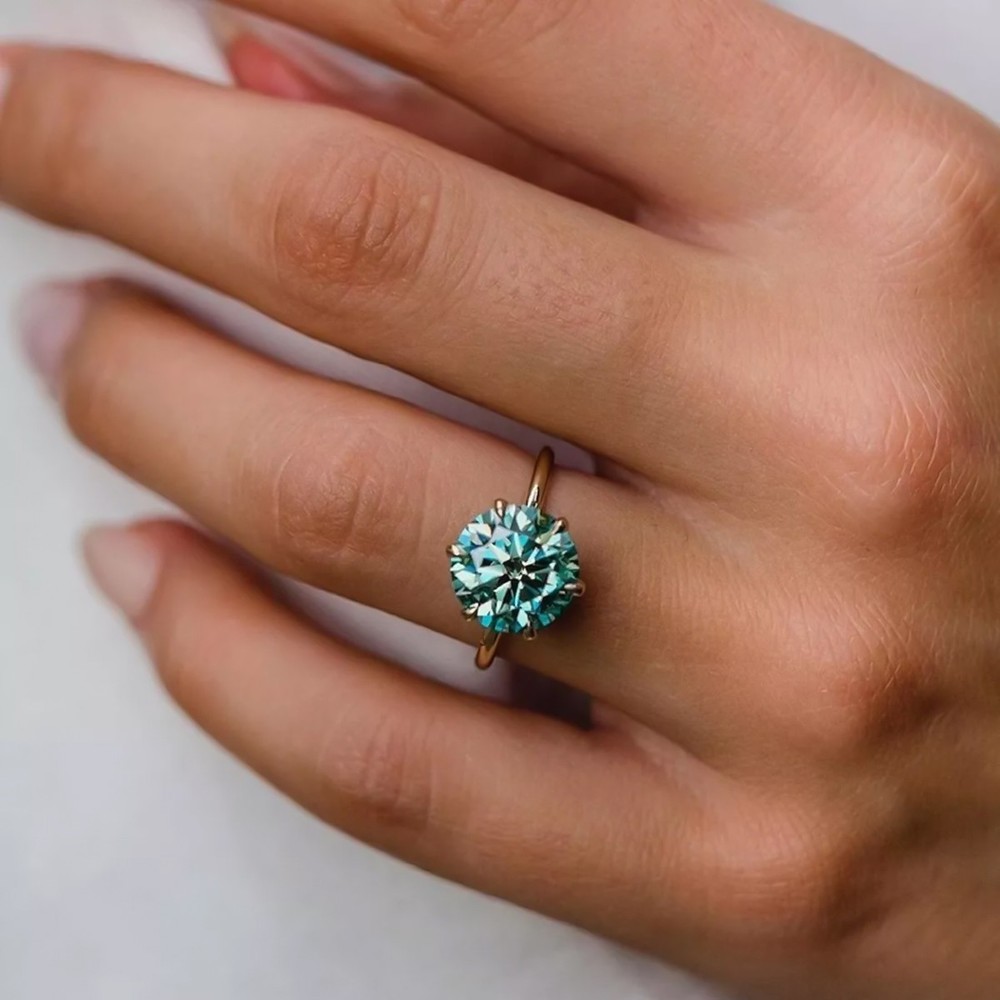 2.75 Ct Blue Diamond Ring Round treated Engagement Solitaire 925 Certified Shine