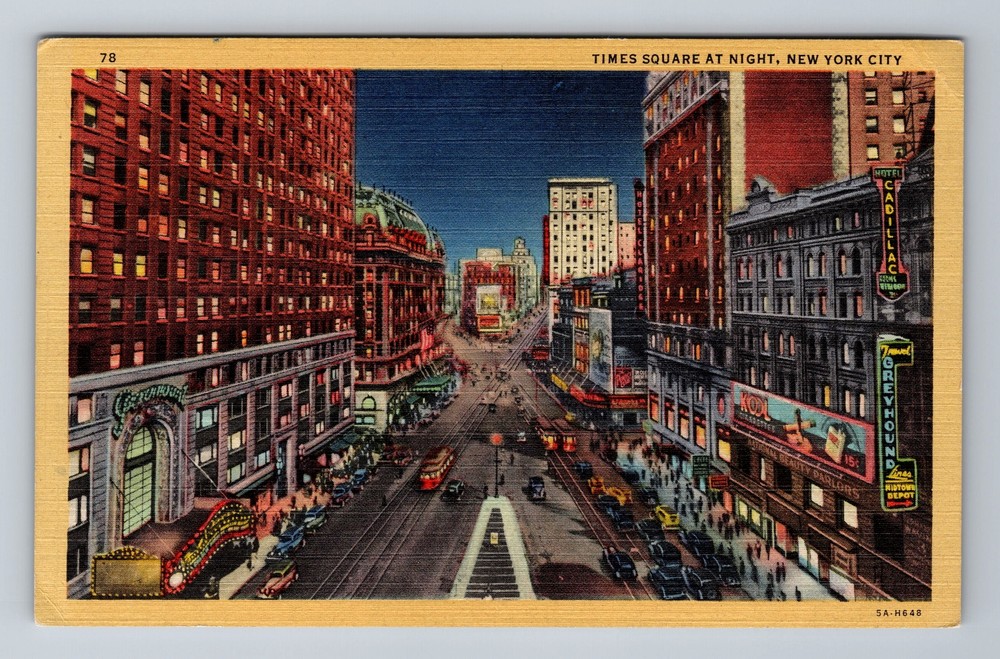 New York City NY, Aerial Times Square At Night, Souvenir, Vintage Postcard