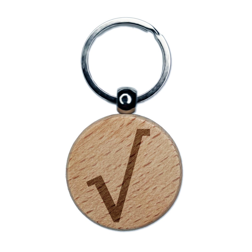 Square Root Math Symbol Engraved Wood Round Keychain Tag Charm