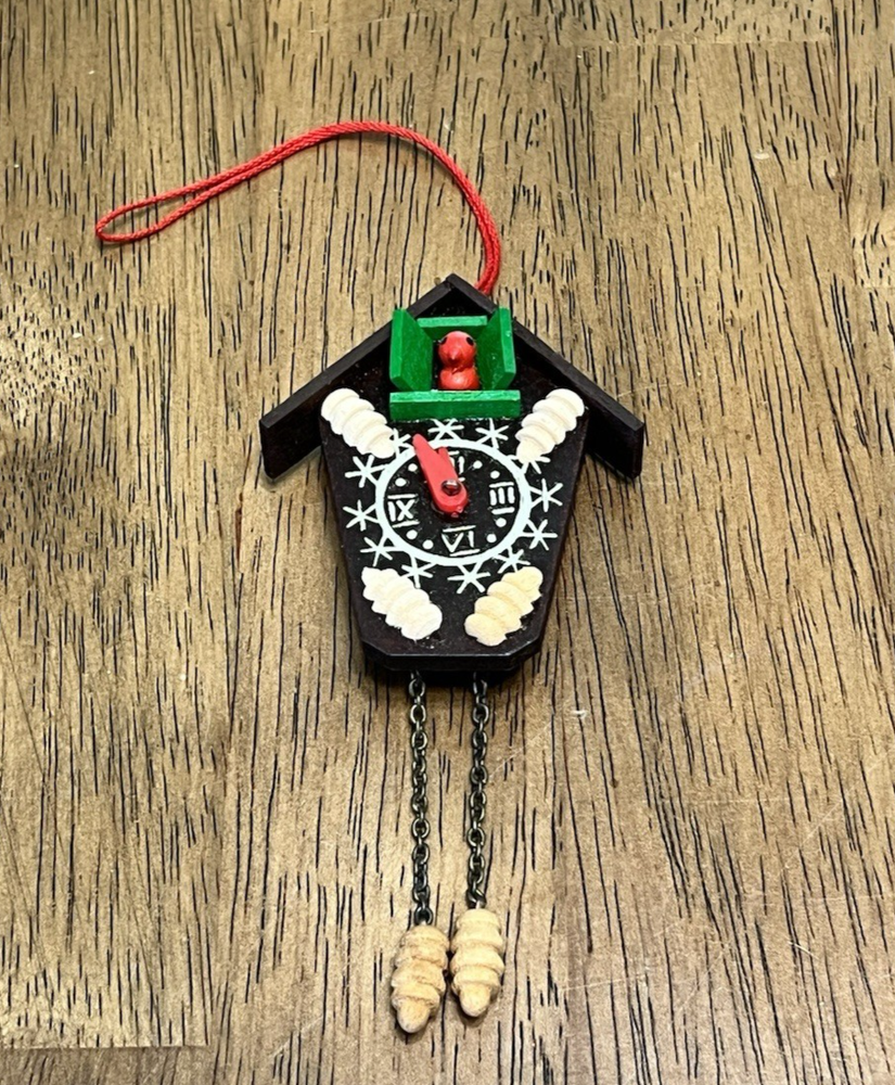 Vintage German Wooden Steinbach Cuckoo Clock Christmas Ornament