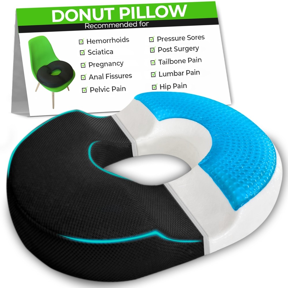 Donut Gel Sitting Pillow - Orthopedic Memory Foam for Tailbone Pain, Hemorrho...
