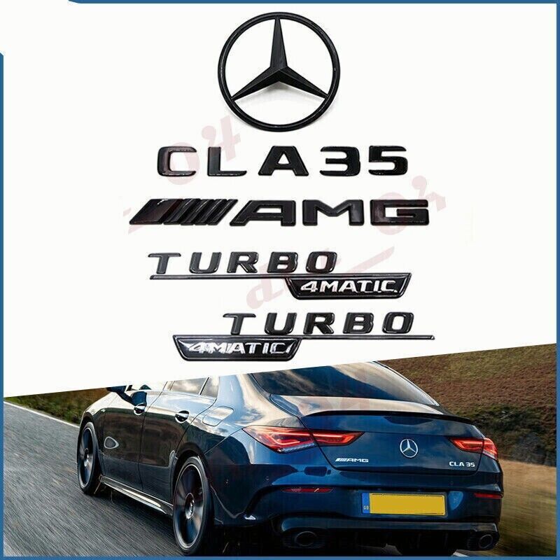Gloss Black CLA35 AMG TURBO 4MATIC Rear Star Emblem Set For C118 2020+