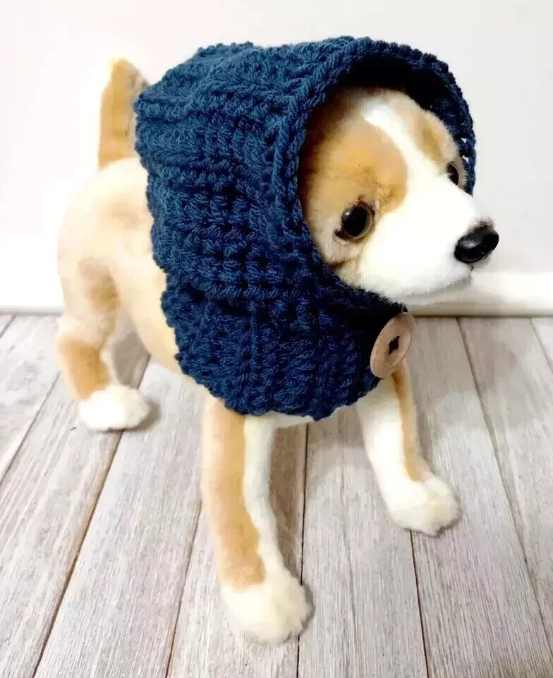 crochet handmade pet dog hood hat cat snood xs small  breed cape cod blue new