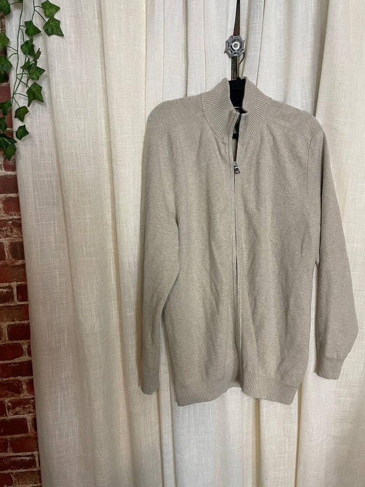 Nautica Mens XL Full Zip Mock Neck Cardigan Sweater Gray Ribbed Knit Pockets