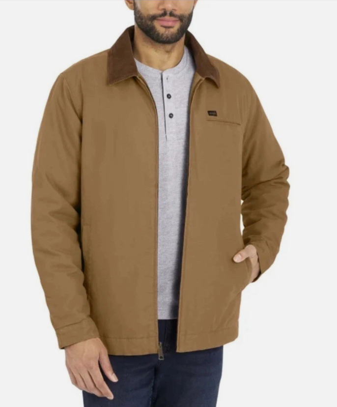 Wrangler Men’s Canvas Work Jacket Quilted Lining Corduroy Collar Brown Size XL