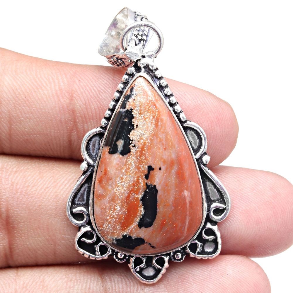 Hunny Dendritic Opal Pendant Silver Jewelry Gift For Her 2.25 Inch