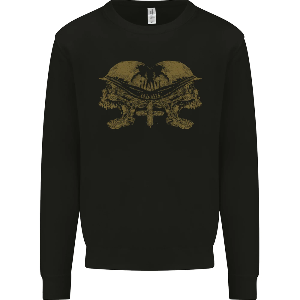 Two Army Skulls Gothic Biker Heavy Metal Rock Mens Sweatshirt Jumper