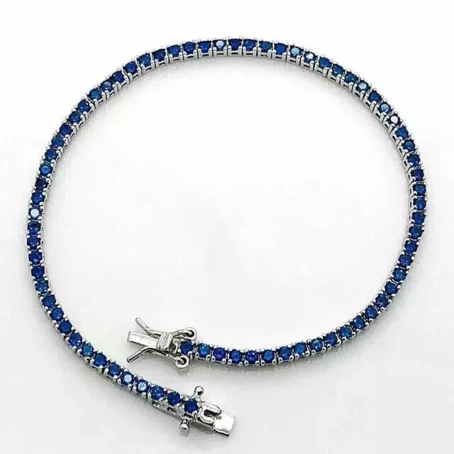 10CT Lab-Created Blue Sapphire Tennis Bracelet in 14K White Gold Plated