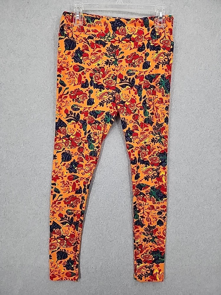 NEW LulaRoe Orange/Multi Color Floral Pattern TC Tall & Curvy Leggings