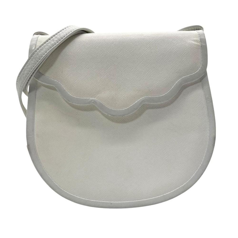 Yves Saint Laurent White Saffiano Leather Shoulder Bag with Gold Hardware