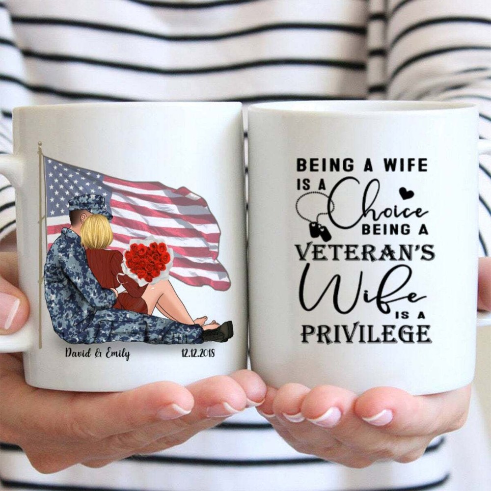 Being A Veteran's Wife Is A Privilege Mug Cup Birthday Gift Personalized Coffee