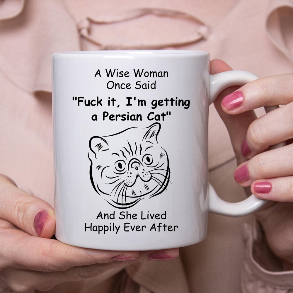Funny Persian Cat Coffee Mug Gift for Women - White Ceramic Cup  
