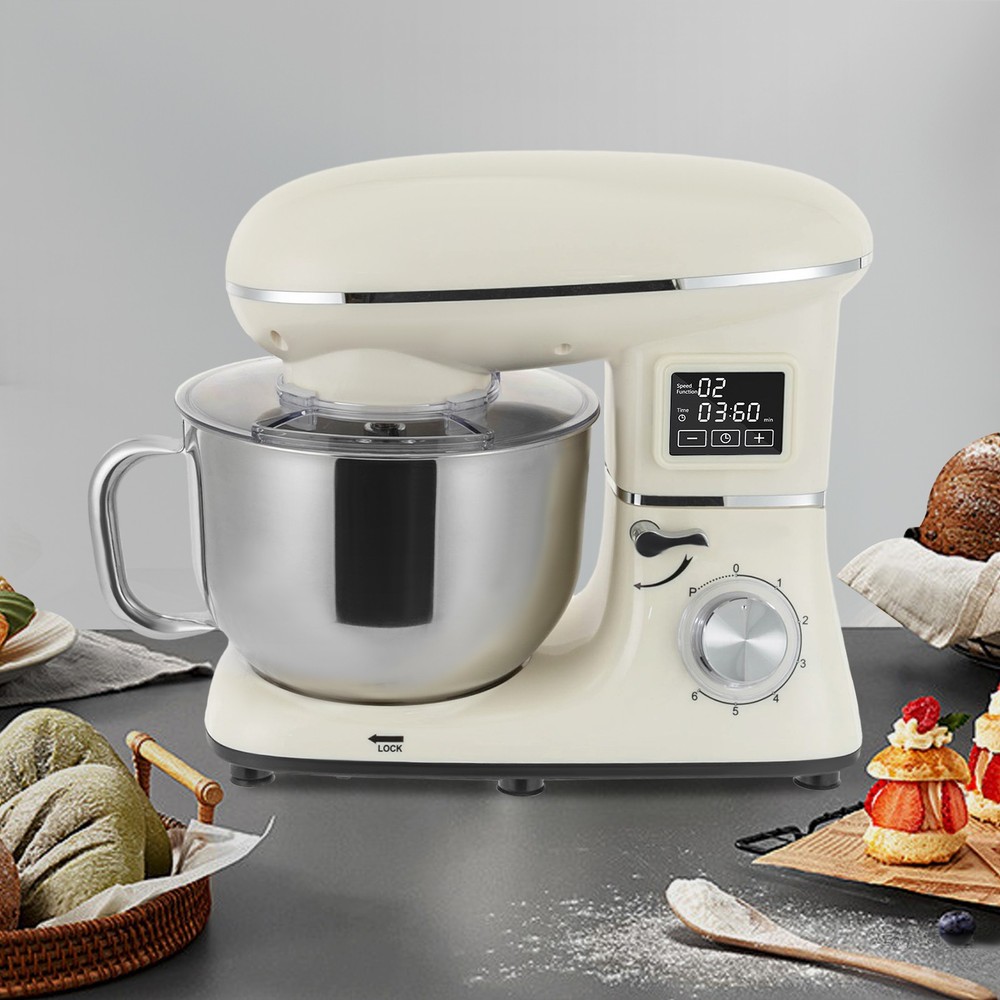 Electric Food Mixer 6+1 Speed 6.5Qt Electric Dough Mixer Processor Timing 1350W