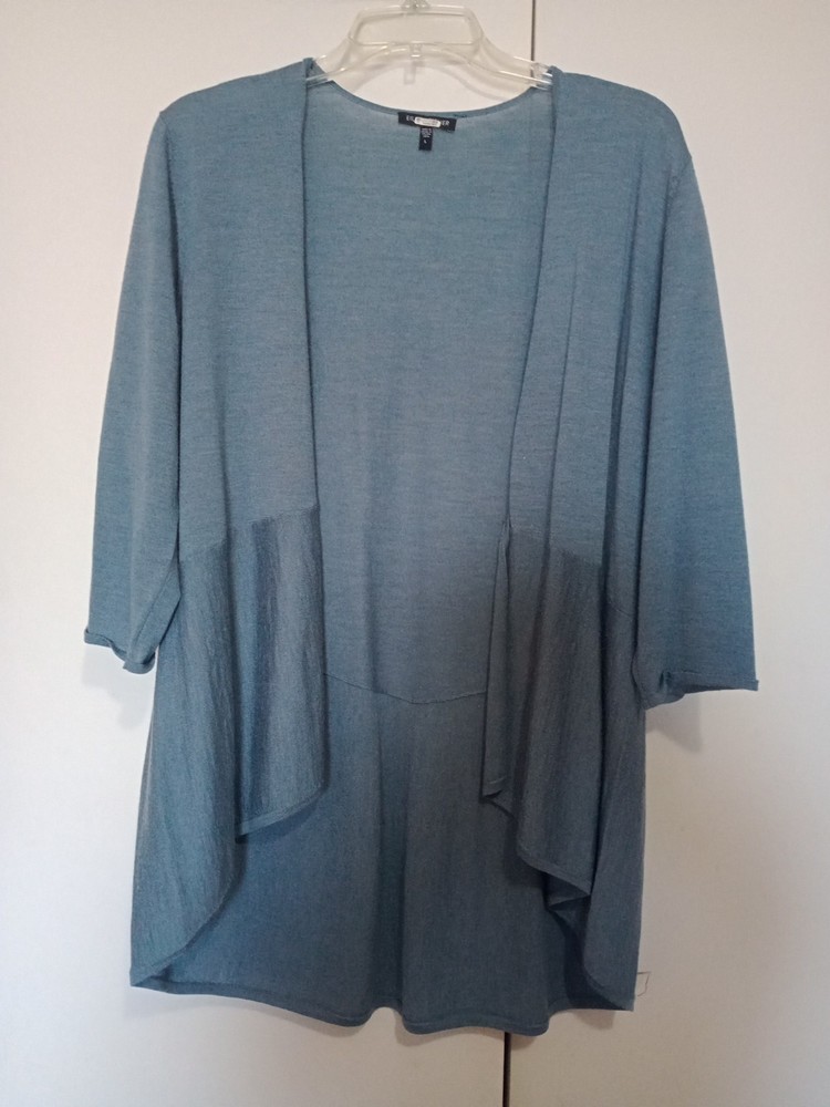 Eileen Fisher Cardigan 100% Merino Wool Italian Yarn Size Large Open Front Gray