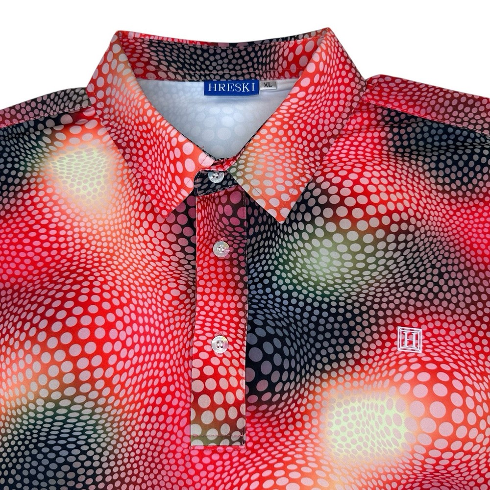Hreski Multicolor Circle Globes Psychedelic Short Sleeve Golf Polo Shirt Mens XL