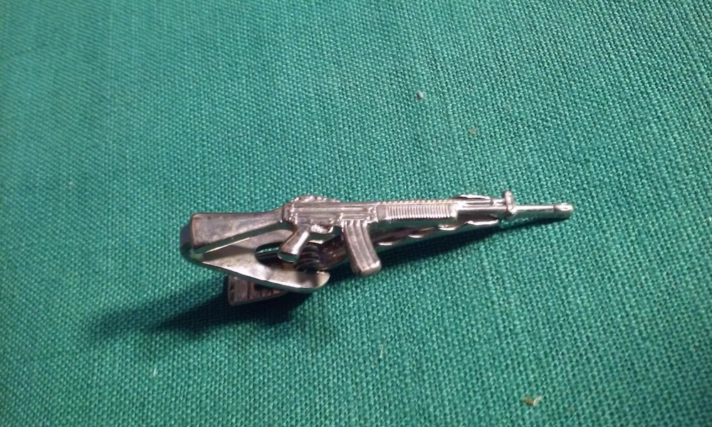 Silver-Tone AK-47 Rifle Tie Clip Military Novelty Accessory