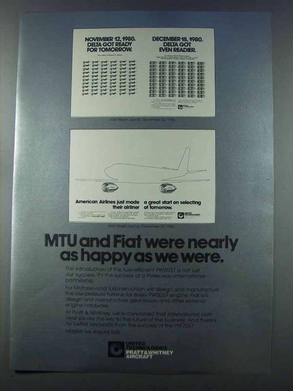 1981 Pratt & Whitney Aircraft Ad - MTU and Fiat