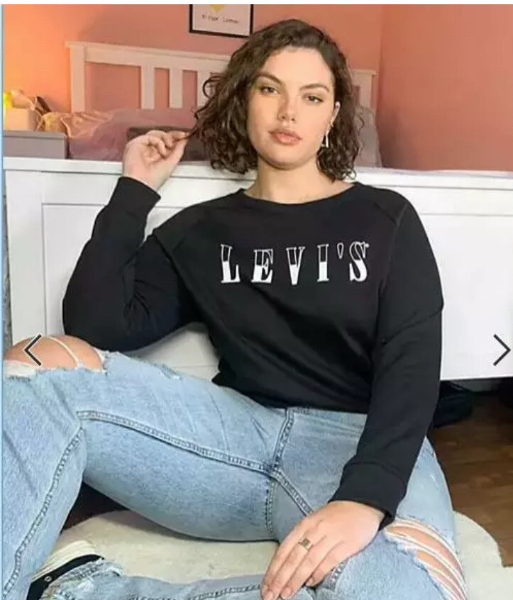 Levi's Sweatshirt Pullover Logo Knit  Black Plus Size Crew Neck Long Sleeves