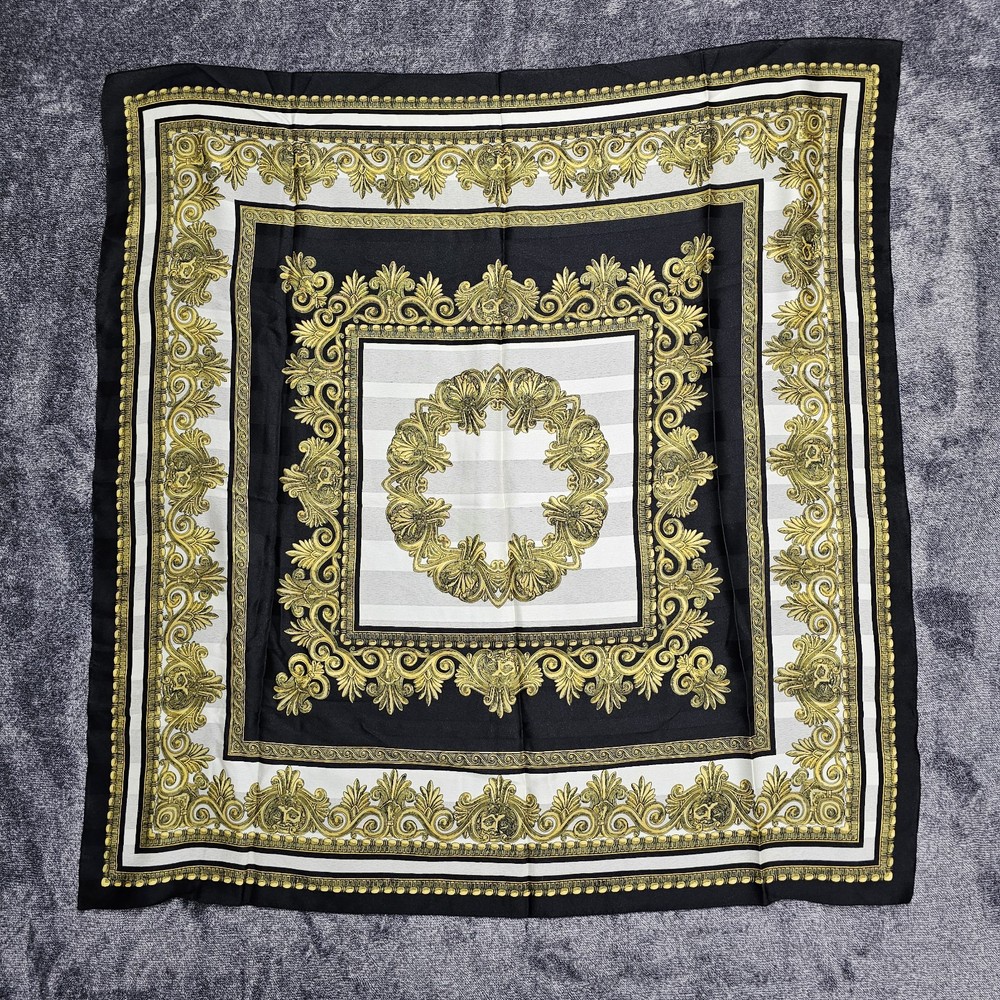 Vintage Gold Black White Baroque Greek Sculptural Heads Square Silk Wrap Scarf