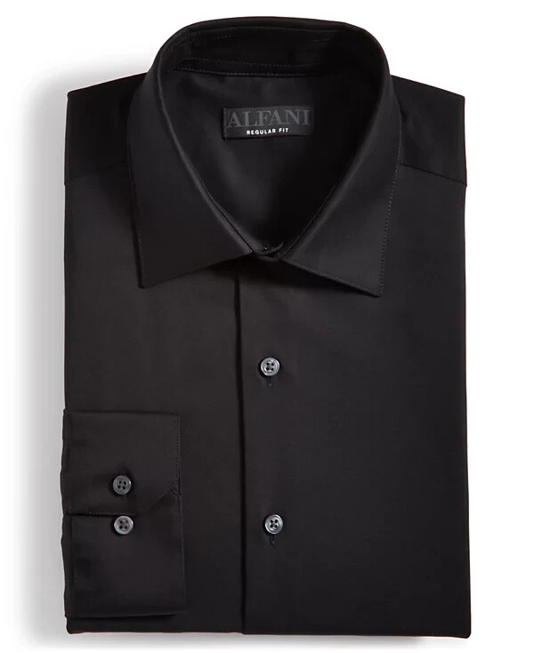 ALFANI Solid Deep Black Dress Shirt Stretch Fabric Regular Fit XL 17 - 17 1/2