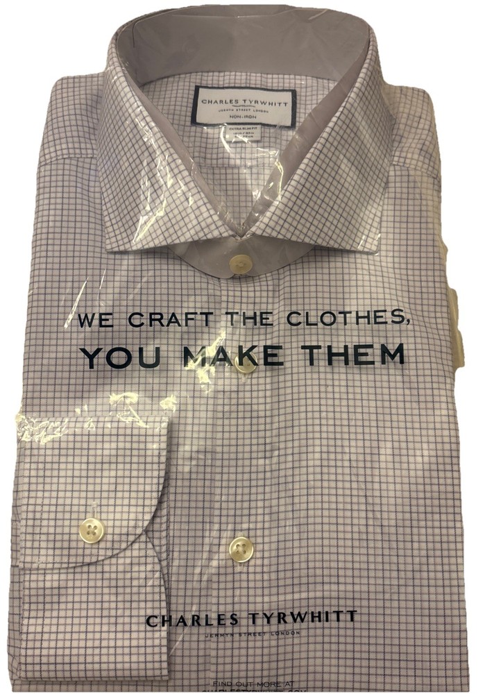 Charles Tyrwhitt Lilac Two Tone Performance Check Extra Slim Fit.. 16/35”. NWT