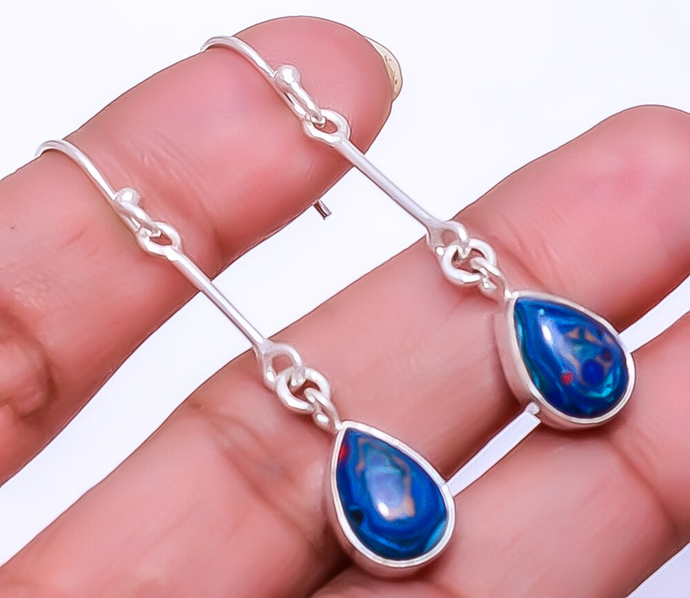 Blue Rainbow Calsilica Designer Handmade 925 Sterling Silver Earring 1.95