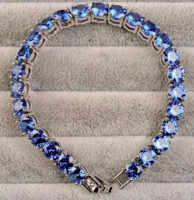 14K White Gold Plated Lab-Created Sapphire Tennis Bracelet for Women - 12 Stones, 7 Inch