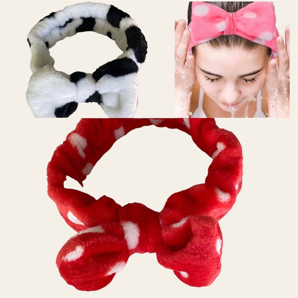 Red White Polka Dot Bow Headband Set for Women Girls - 2 Pieces