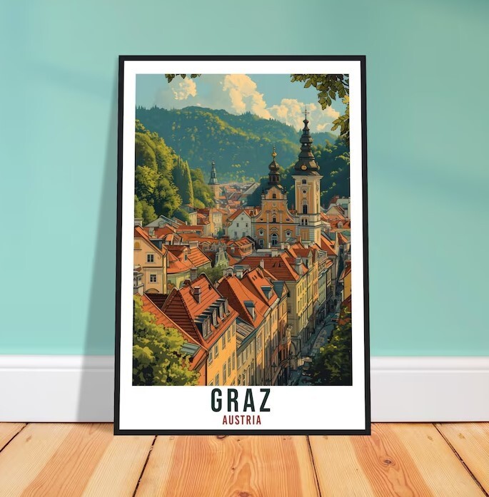 Stylish Graz Austria Travel Print for Home Decor