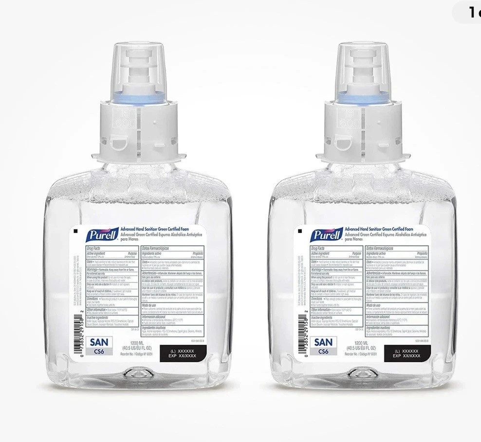 2x Purell 6551 Advanced Hand Sanitizer Green Cert Foam 1200ml CS6 Refills