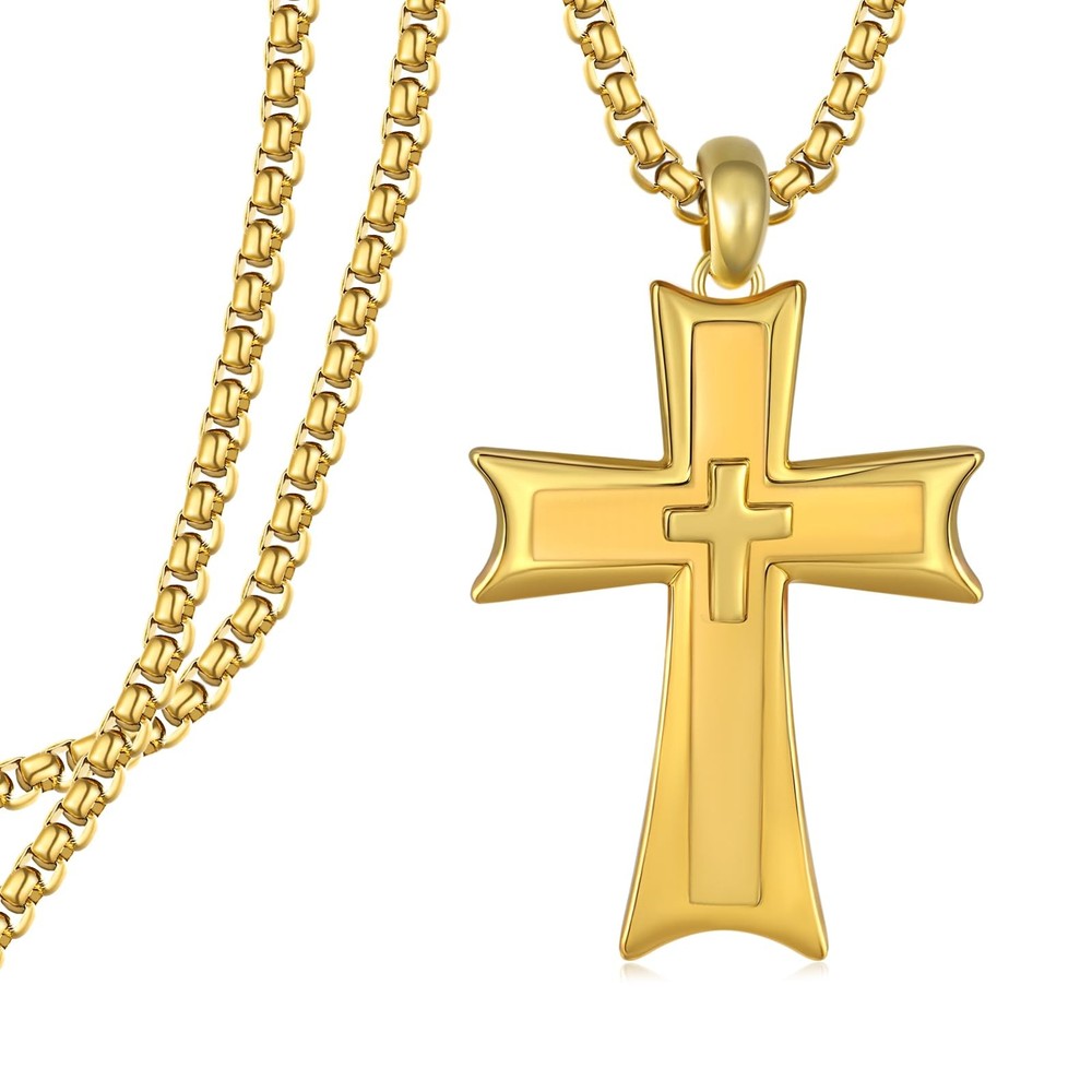 Sterling Silver Gold Cross Necklace for Men - Durable Chain Pendant