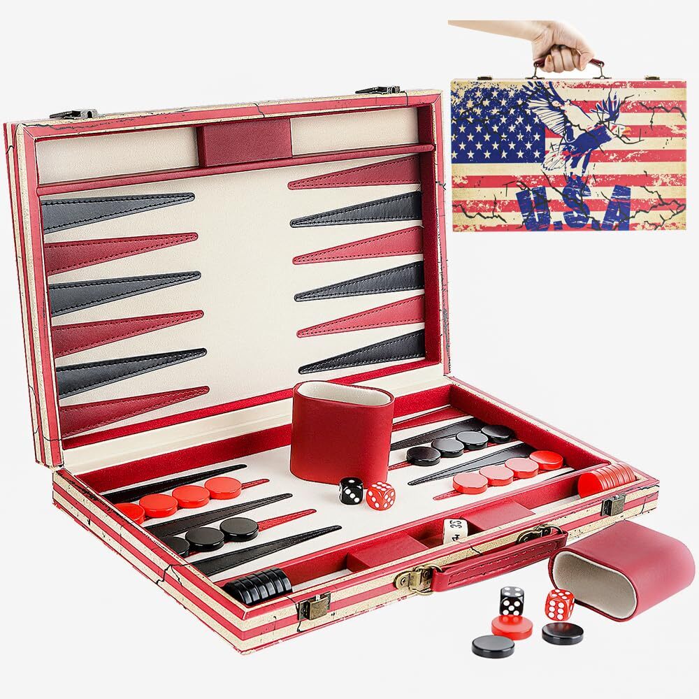 Backgammon Set American Flag Design Claasic Board Game for Friends Party or F...