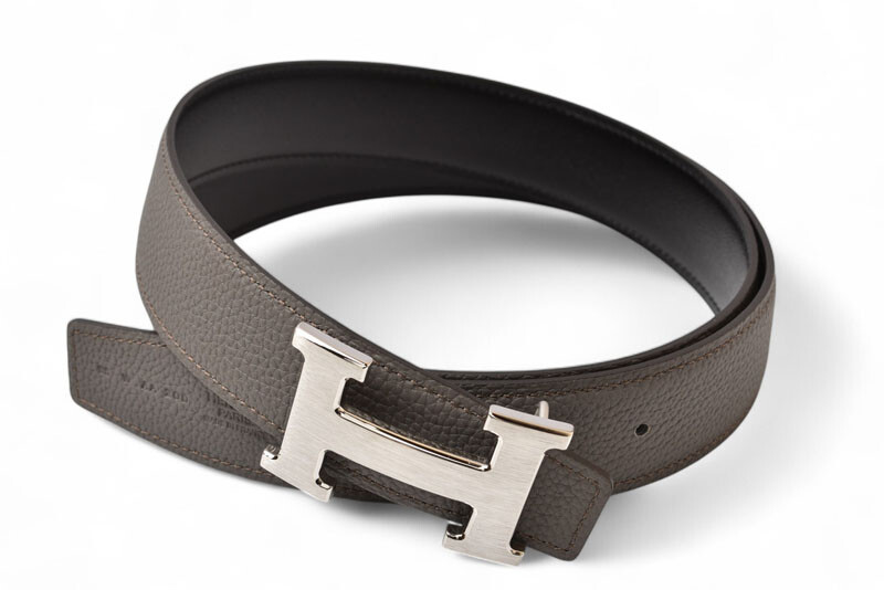 Hermes Reversible Constance Belt 95 H Buckle Black Etan Box Calf Togo Leather