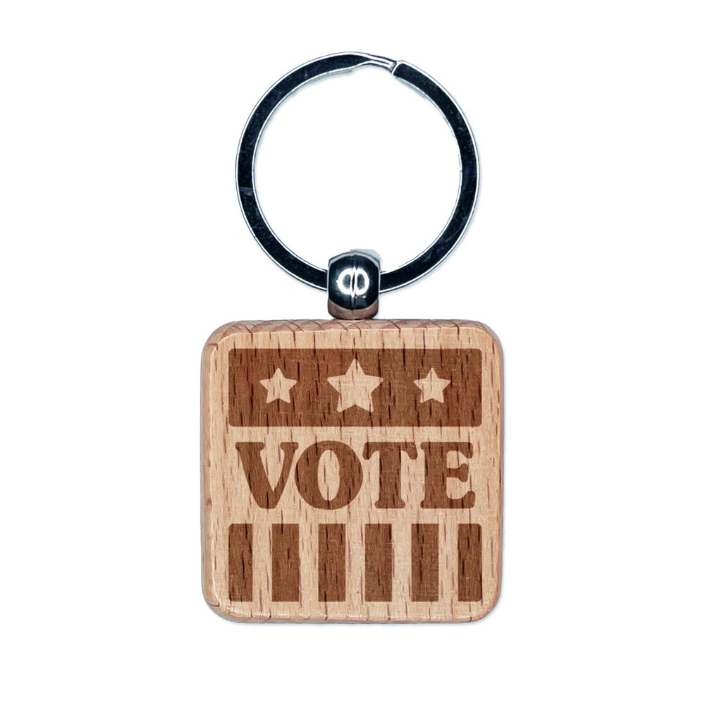 Patriotic Stars and Stripes Engraved Wood Voting Keychain