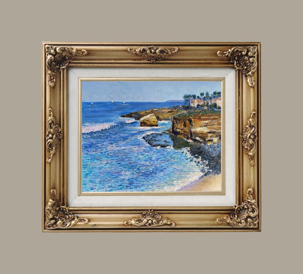 Stunning Oil Painting ORIGINAL Pacific Ocean scene. Signed. Impressionist Art