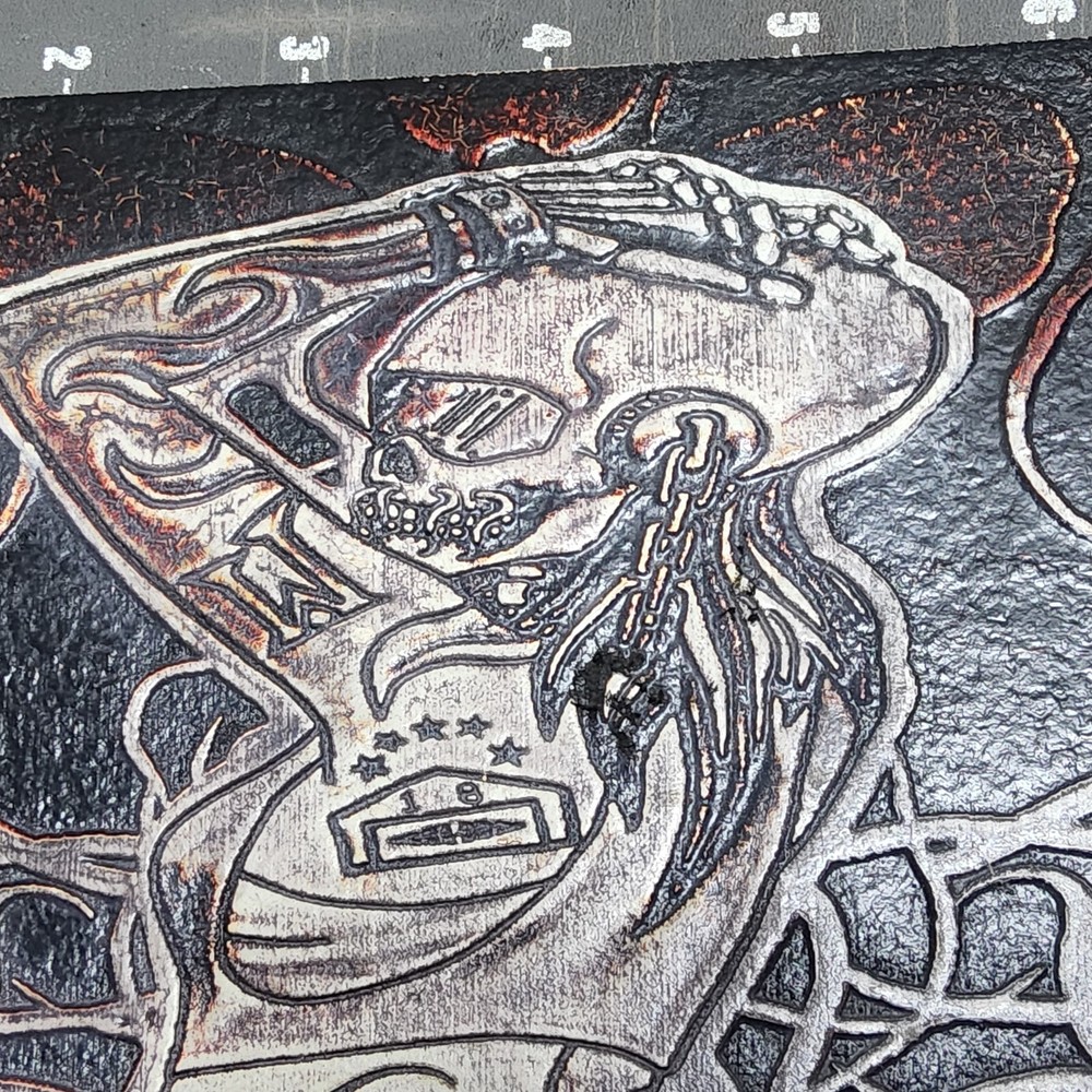 Laser engraved vic rattlehead girl wearing megadeth mask digital mdf art 8x10