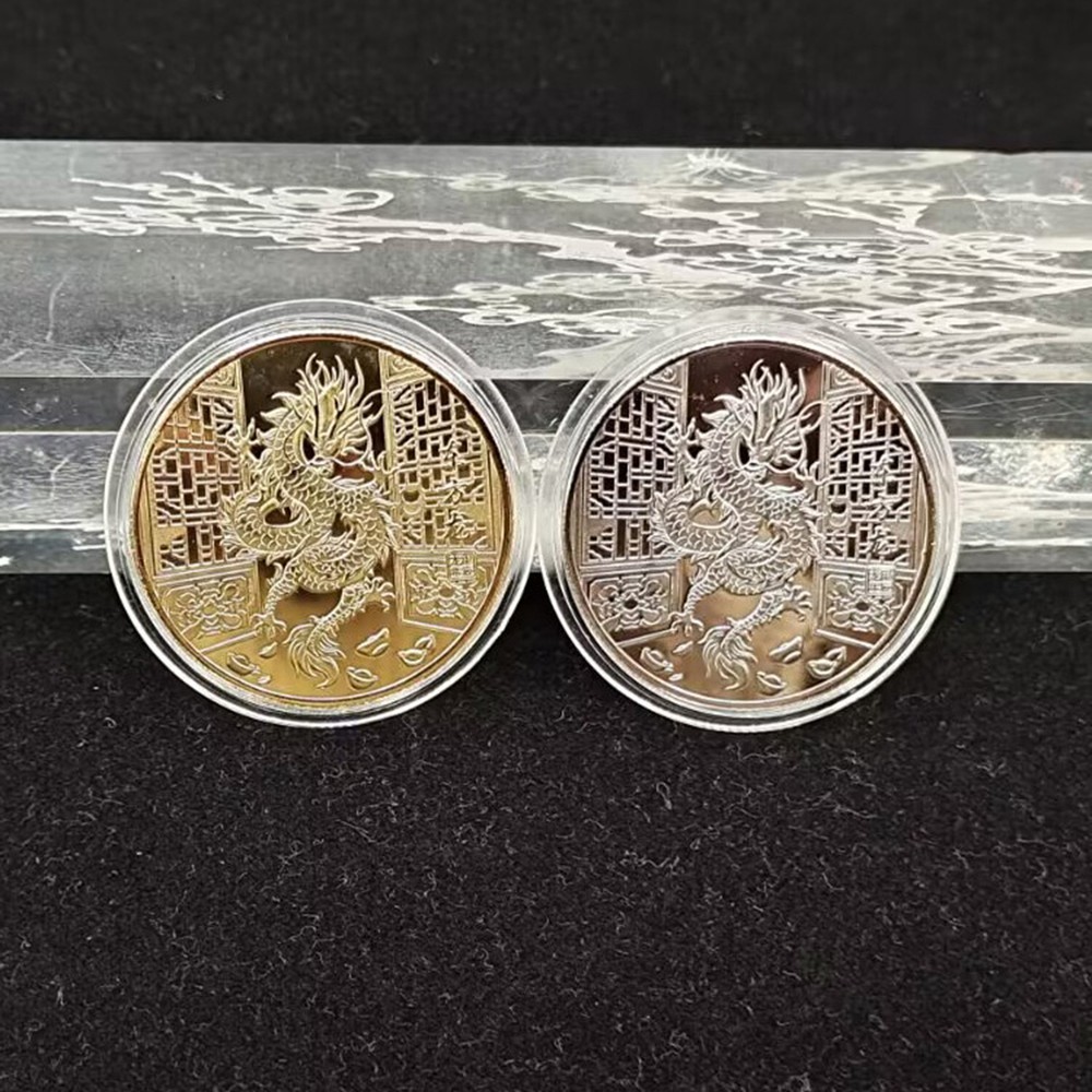 Good Luck Dragon Coin Silver Color 2024 Year Souvenir Medal Set Chinese