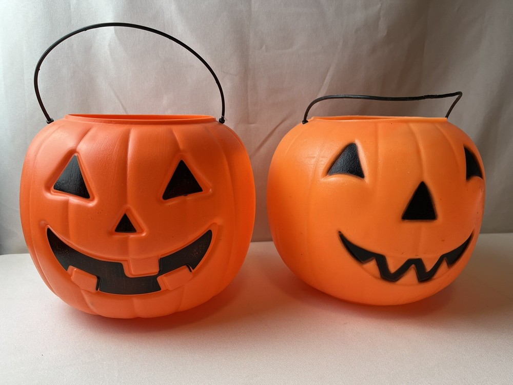 Vintage General Foam Orange Halloween Pumpkin Trick or Treat Bucket Blow Mold