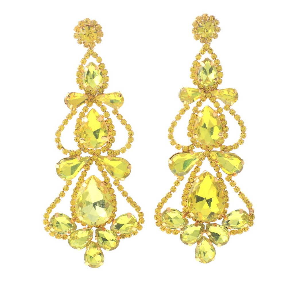 Gold Tone Metal Rhinestone Drop Post Earrings ESE2871-YEL