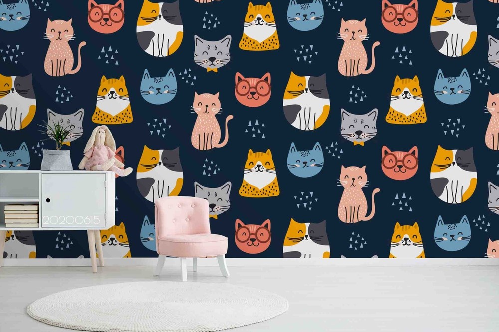 3D Cat Cartoon Pattern Wall Murals Wallpaper Murals Wall Sticker