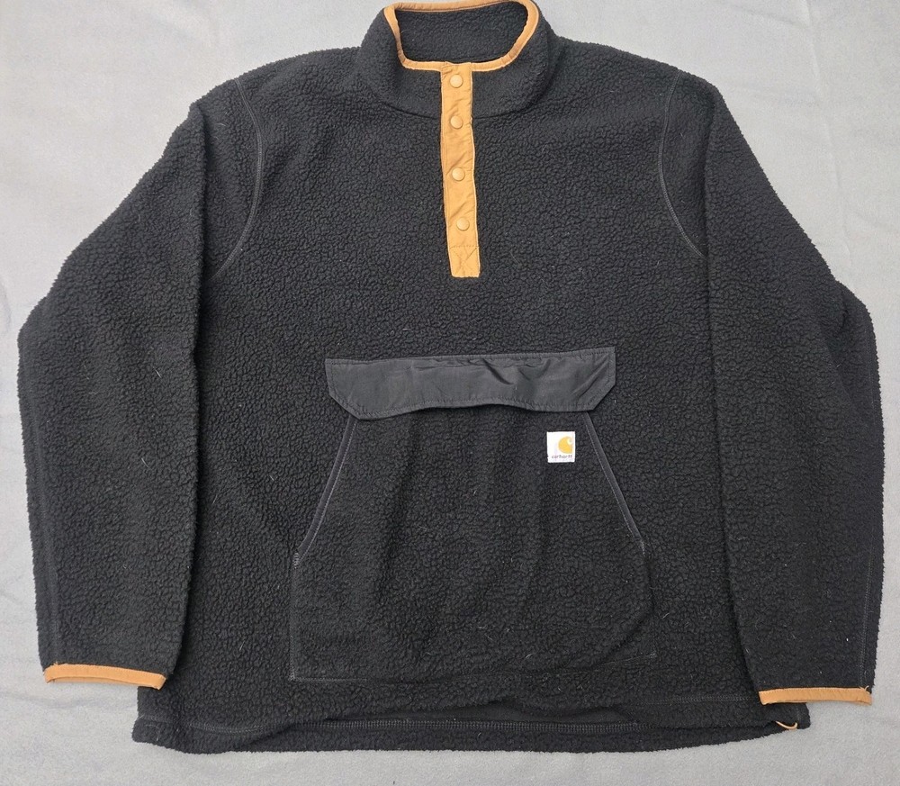Carhartt Jacket Fleece Mens XL Tall Black 1/4 Snap Sherpa W/Kangaroo Pouch