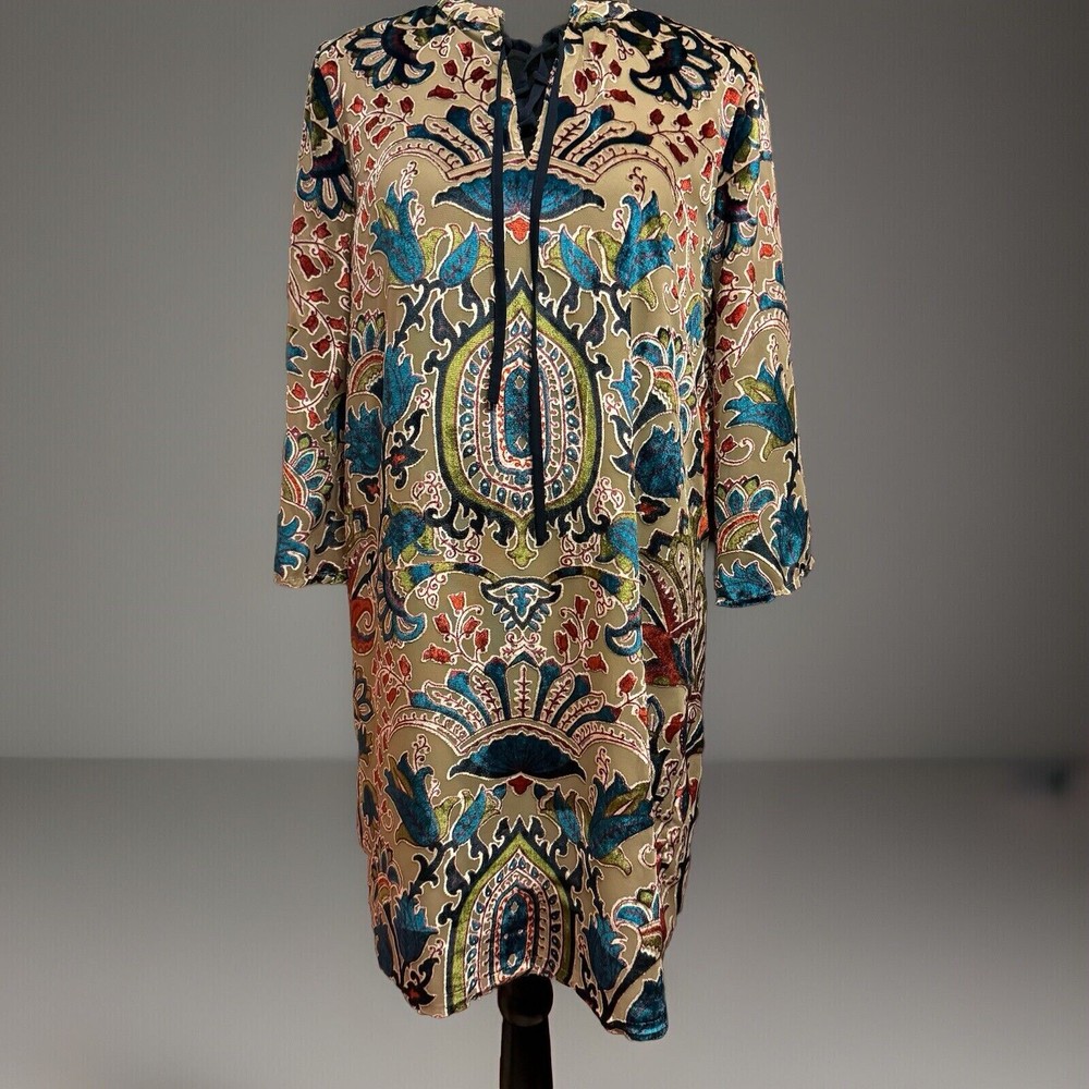 Feathers By Tolani Dress Small Womens Tunic Velvet Burnout Boho Gypsy Festival