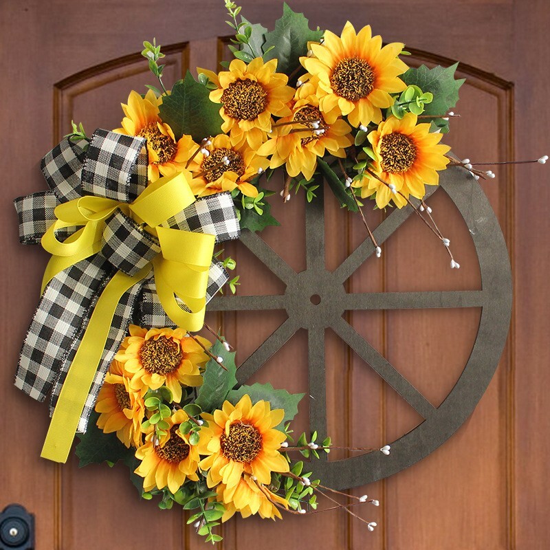 Colorful Artificial Flower Wreath for Front Door or Porch Decor-image