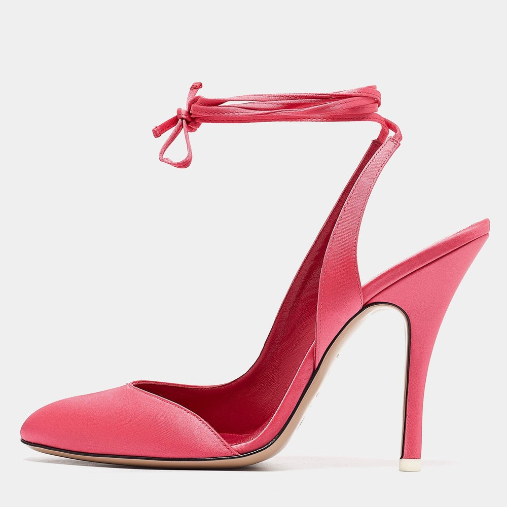 The Attico Pink Satin Carrie Ankle Wrap Pumps Size 40.5