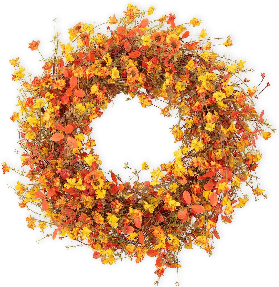 22 Inch Autumn Orange Eucalyptus Berry Wreath for Front Door